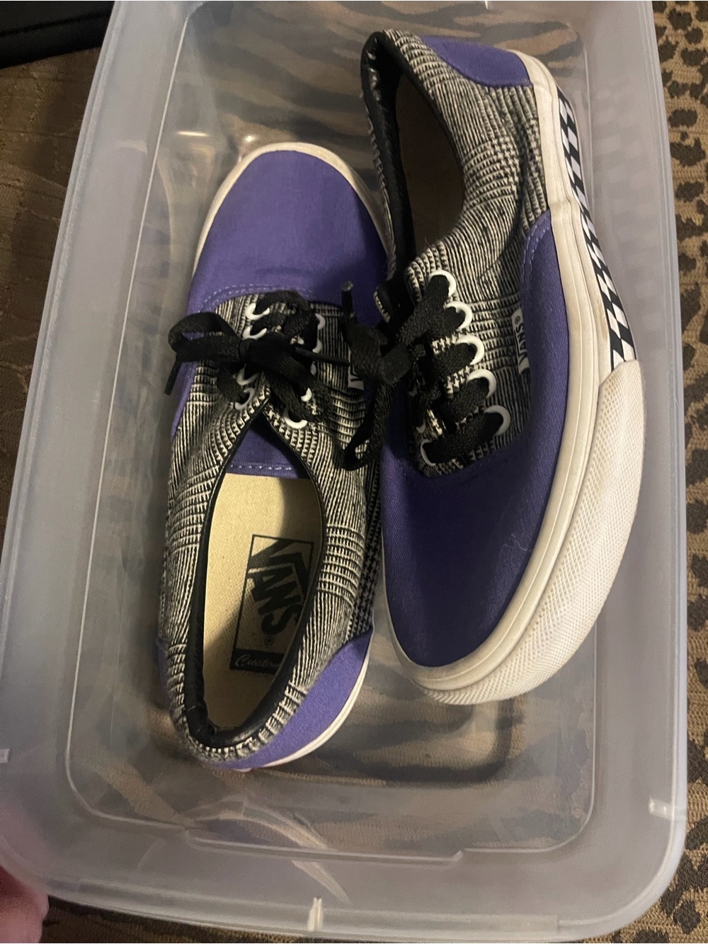 Vans Purple and Black Houndstooth Low Top Sneakers with Checkerboard Accent